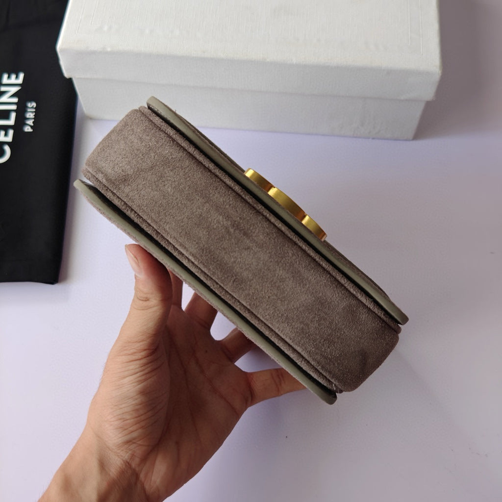 Premium Grey Flap Shoulder Bag – Suede Finish (Large Size)
