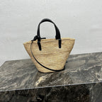 TEEN Plant Fiber & Calfskin Soft Classic Basket Bag  (Premium Quality)
