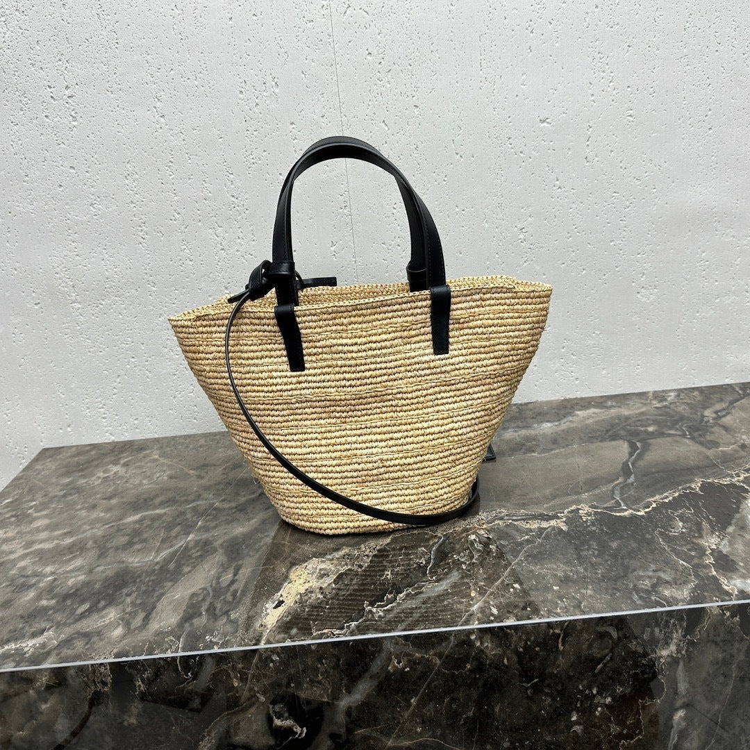 TEEN Plant Fiber & Calfskin Soft Classic Basket Bag  (Premium Quality)