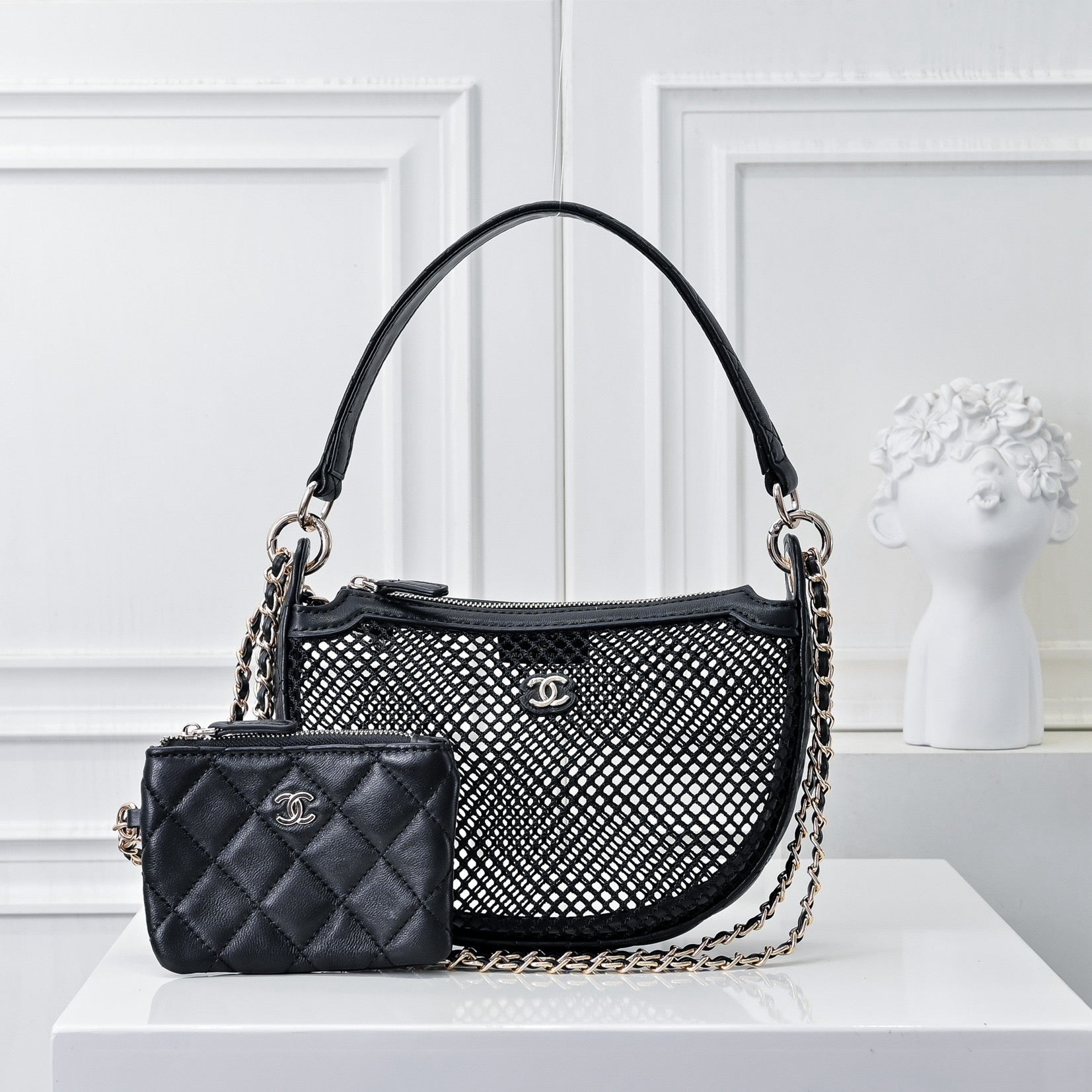 Mesh & Leather Chain Bag