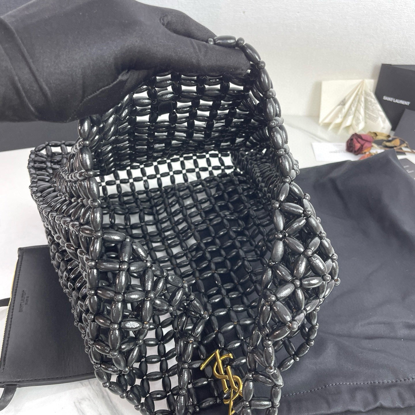 Handwoven Wooden Bead Hobo Bag.