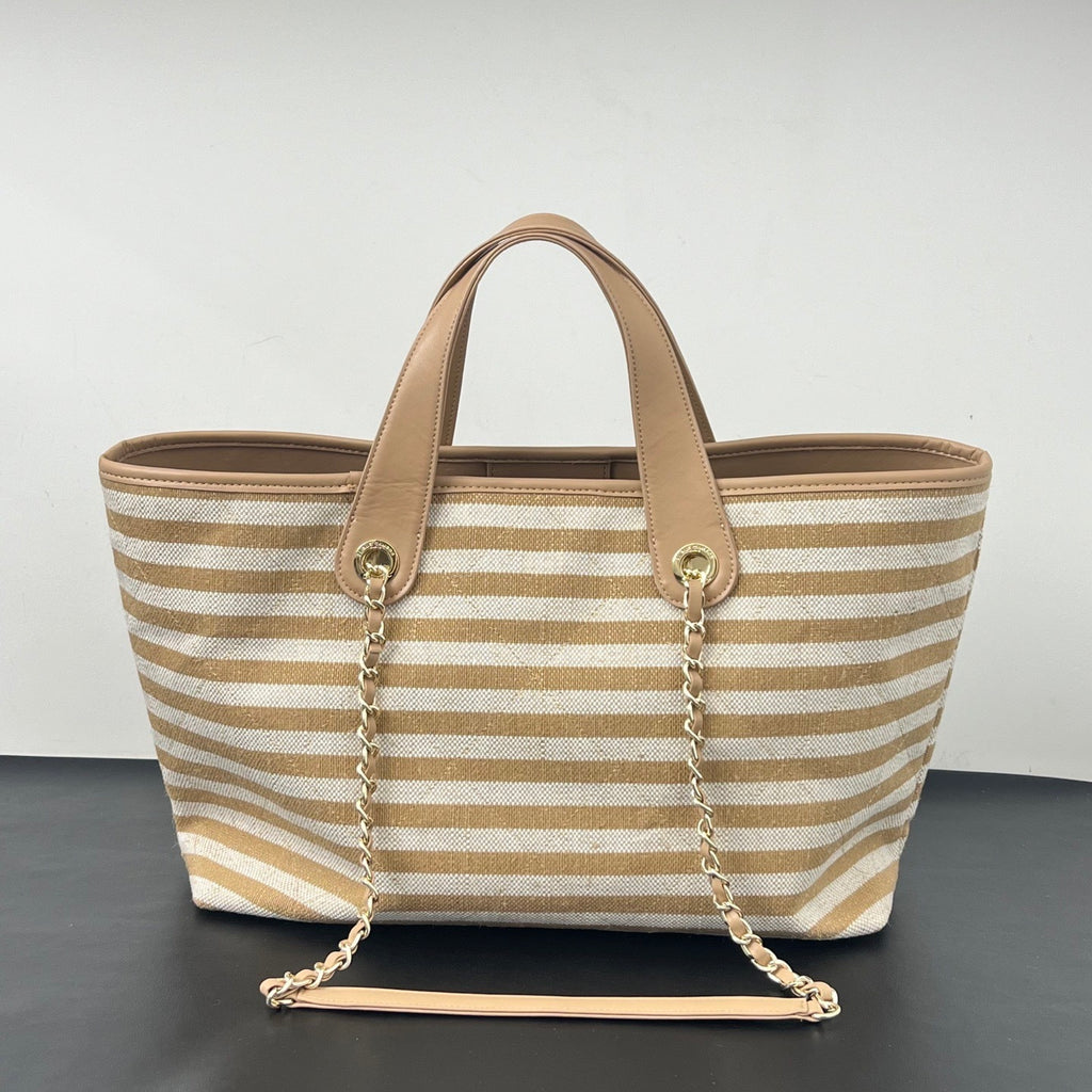 Inspired Striped Quilted Denim Beach Tote Bag