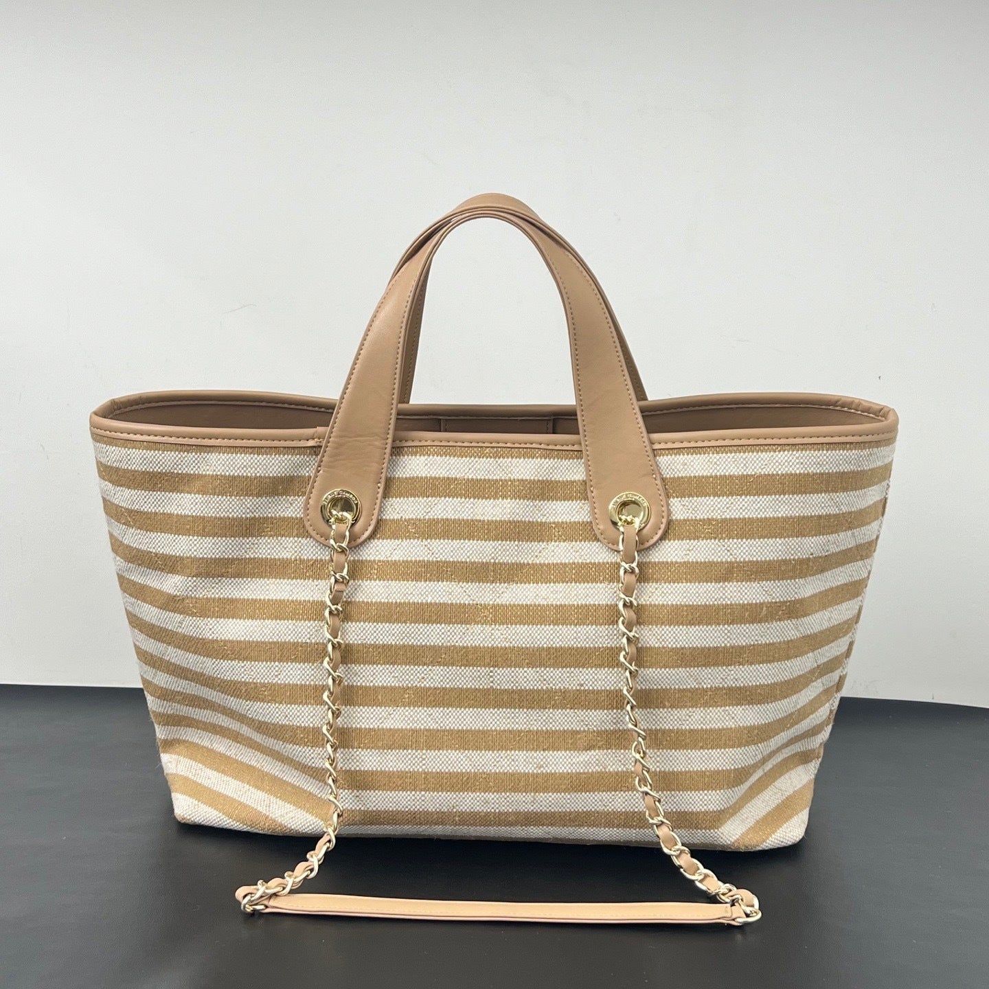 Inspired Striped Quilted Denim Beach Tote Bag