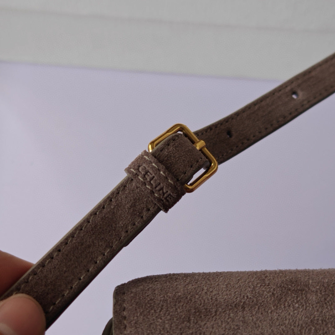 Premium Grey Flap Shoulder Bag – Suede Finish (Large Size)