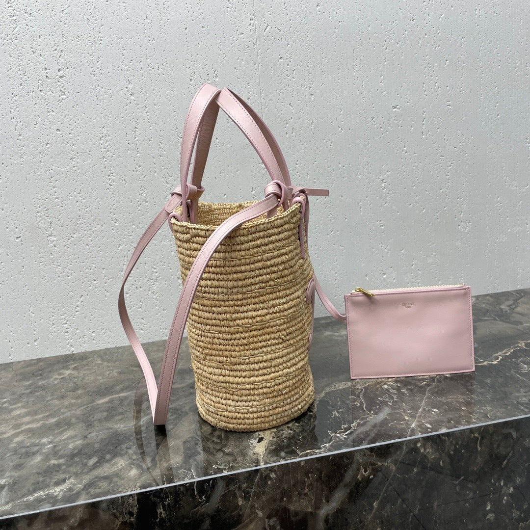 TEEN Plant Fiber & Calfskin Soft Classic Basket Bag  (Premium Quality)