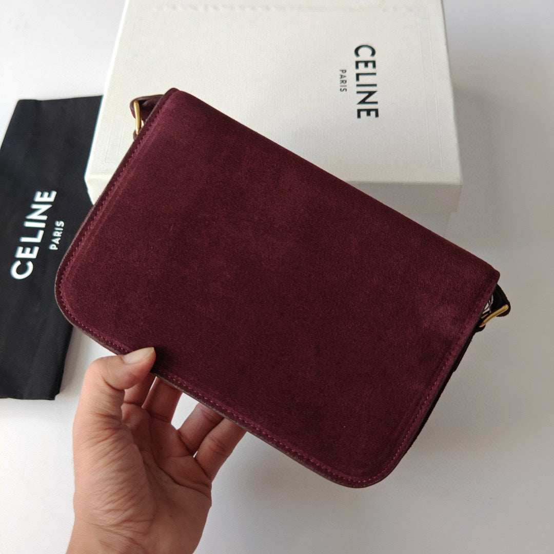 Premium Burgundy Flap Shoulder Bag – Suede Finish (Large Size)