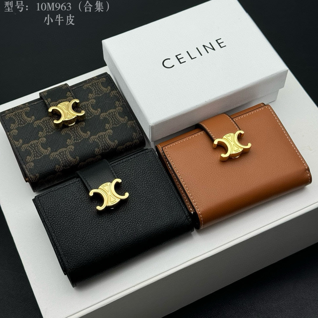 Triomphe-Style Three-Fold Leather Wallet with Metal Hardware – Premium Quality