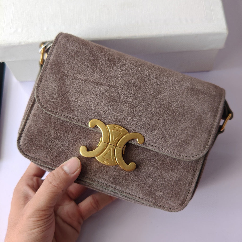 Premium Grey Flap Shoulder Bag – Suede Finish (Large Size)