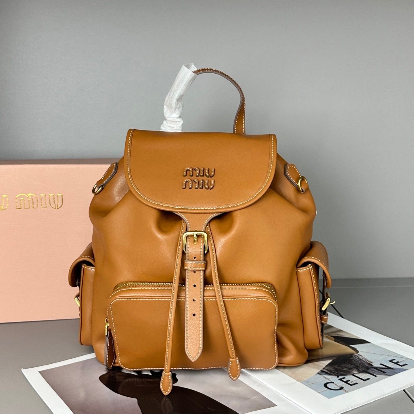 Compact Leather & Canvas Backpack – Two-Tone Design, 29.5cm