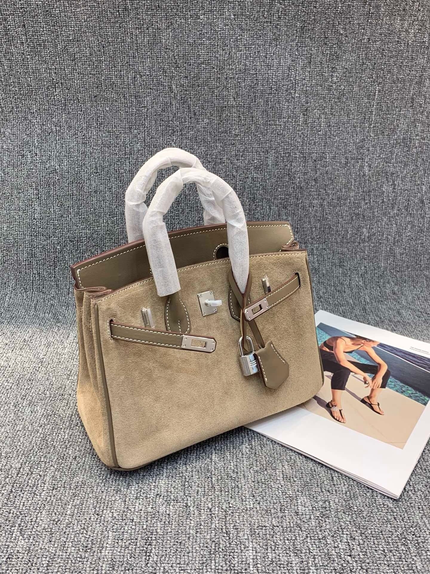 Suede B*K Tote Bag with Double Shoulder Straps – 25/30 cm
