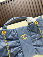 Large Bow-Detail Quilted Leather Shoulder Bag – Soft Padded Finish