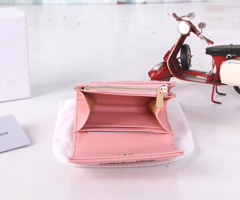 Premium Lambskin Compact Wallet with Crystal Hardware – New Season Collection