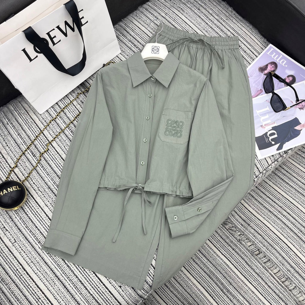 Lapel Shirt & Wide-Leg Pants Set.