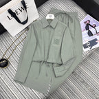 Lapel Shirt & Wide-Leg Pants Set.