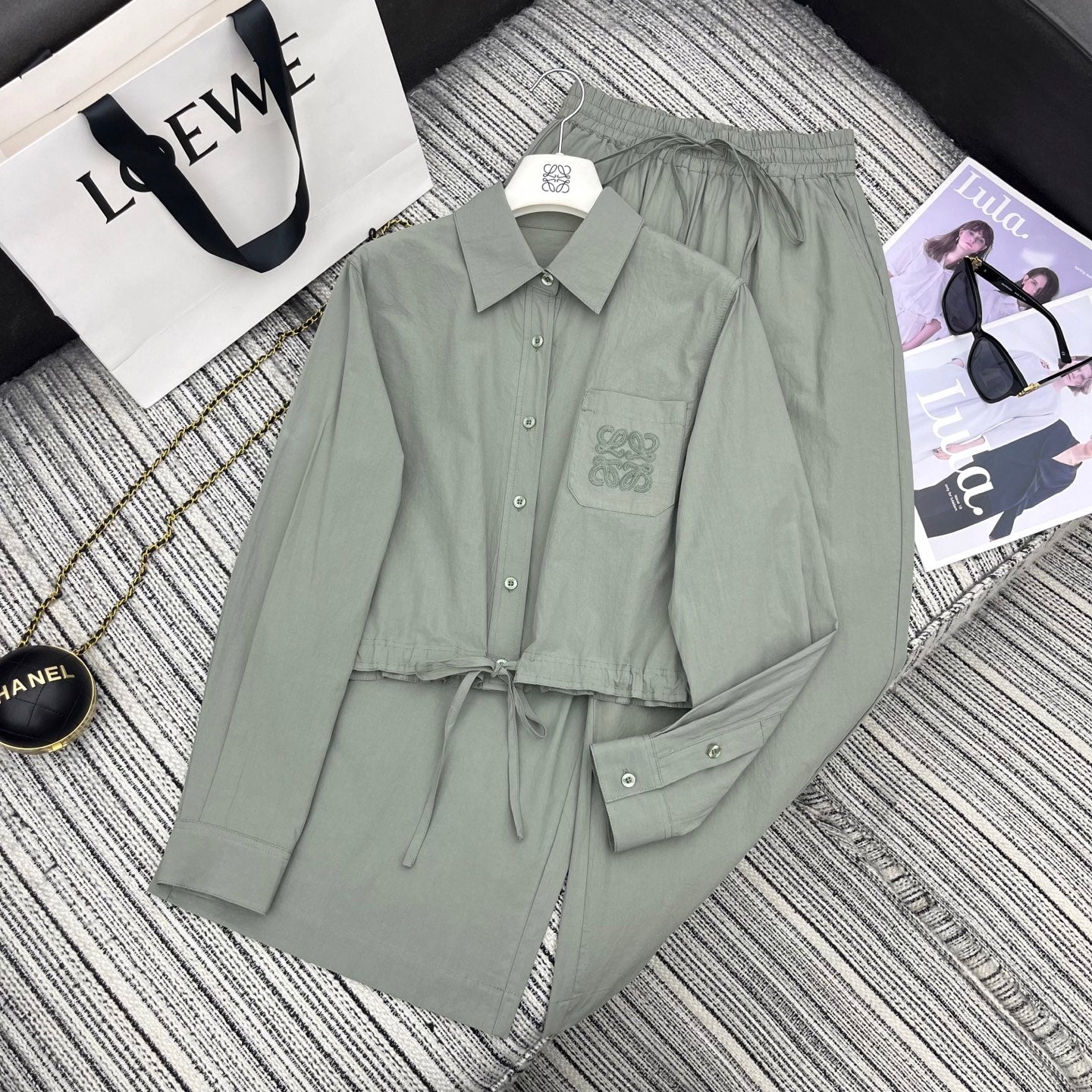 Lapel Shirt & Wide-Leg Pants Set.