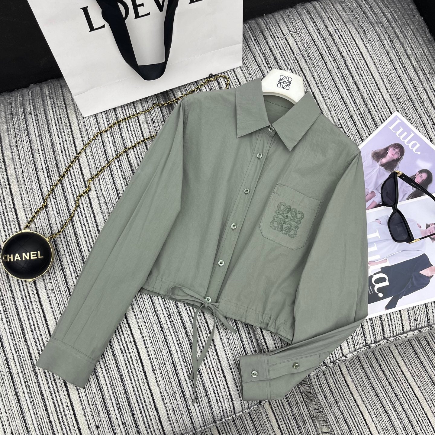 Lapel Shirt & Wide-Leg Pants Set.