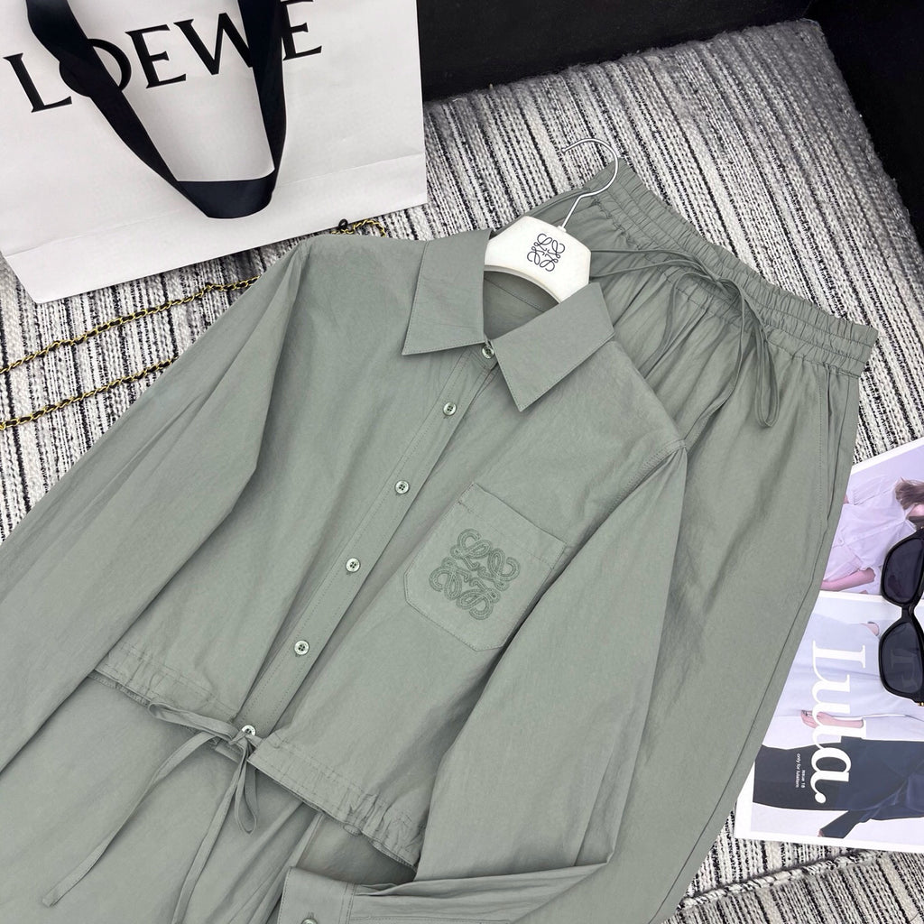 Lapel Shirt & Wide-Leg Pants Set.